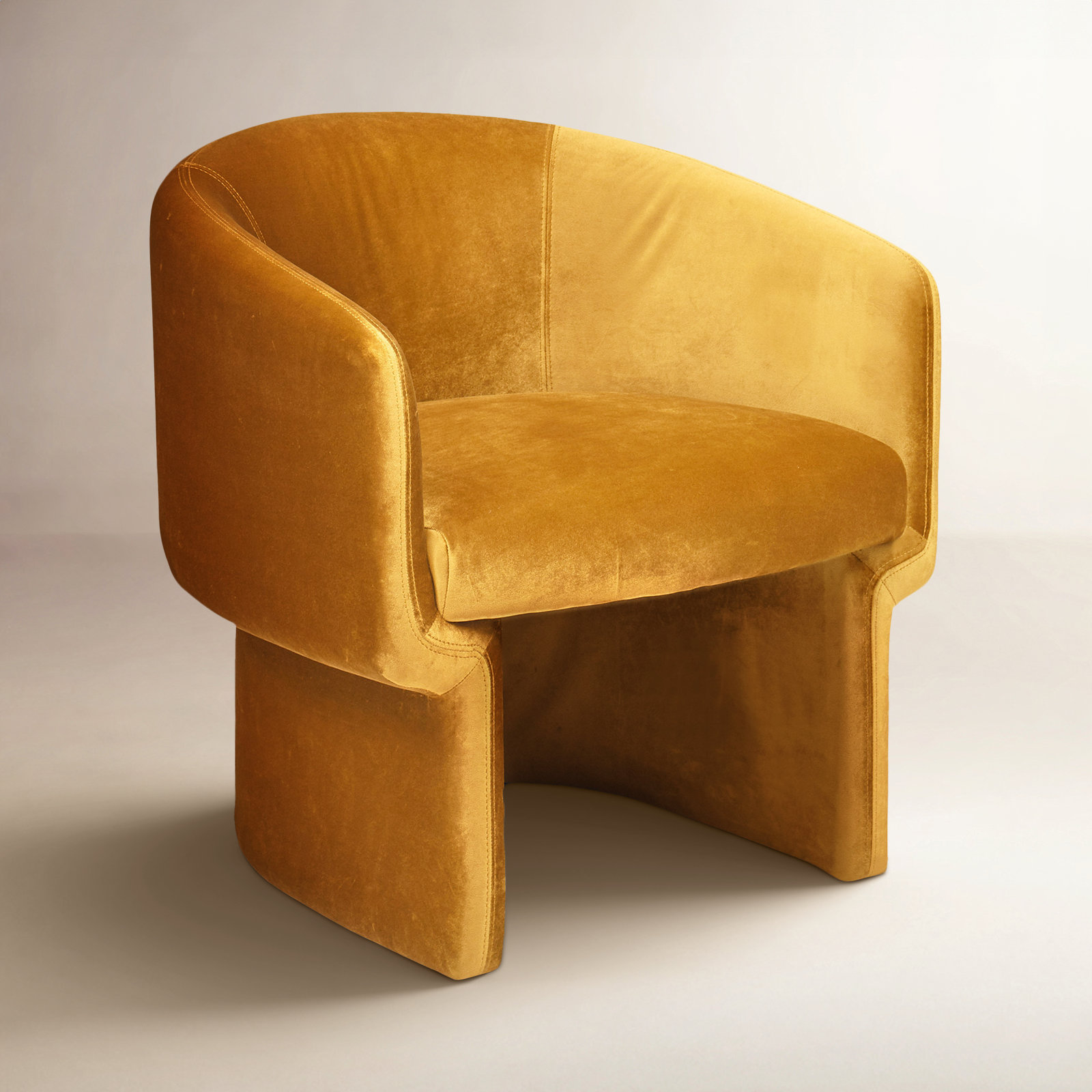 Hokku Designs Pine Velvet Barrel Chair, Mustard  Velvet