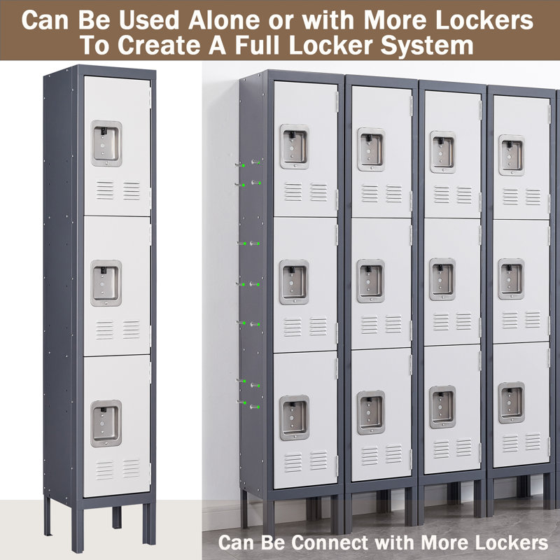 Metal 3 - Tier 12'' Employee Locker, Gray