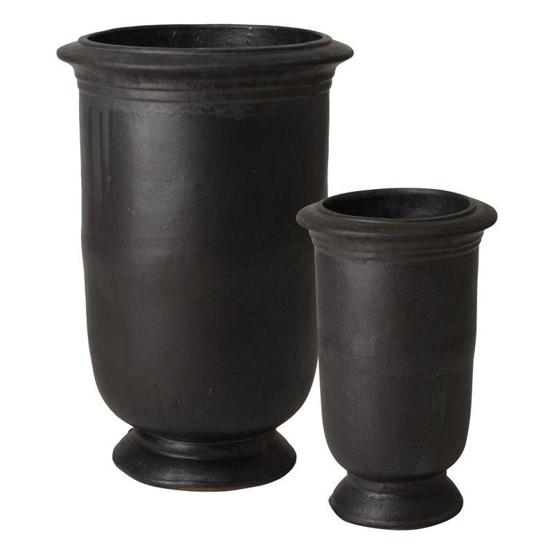 Krieger Handmade Ceramic Pot Planter, Matte Black, 31.5" H x 20.5" W x 20.5" D