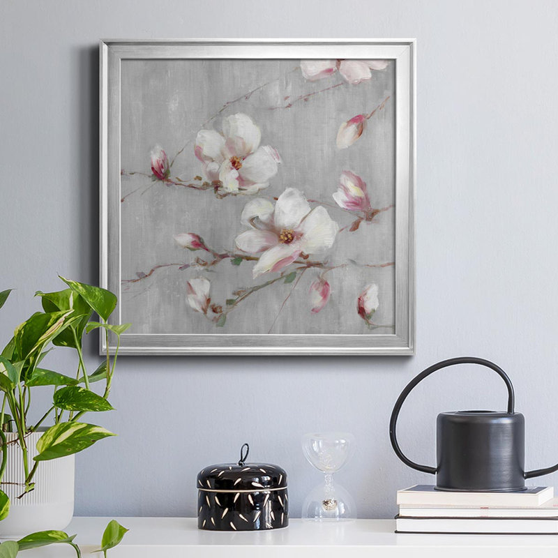 Magnolia Spring II - peinture sur toile encadrée, Argent, H 26,5 po x l 26,5 po x P 1,5 po