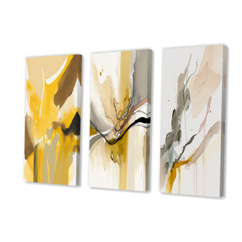 Moutarde jaune rétro II 3 pièces, H 40 po x l 60 po x P 1 po