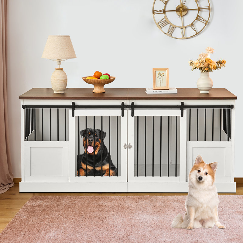NEBZHASK - Meuble pour grand lit double 70,9 po avec séparateur amovible pour 2 animaux de taille moyenne - blanc