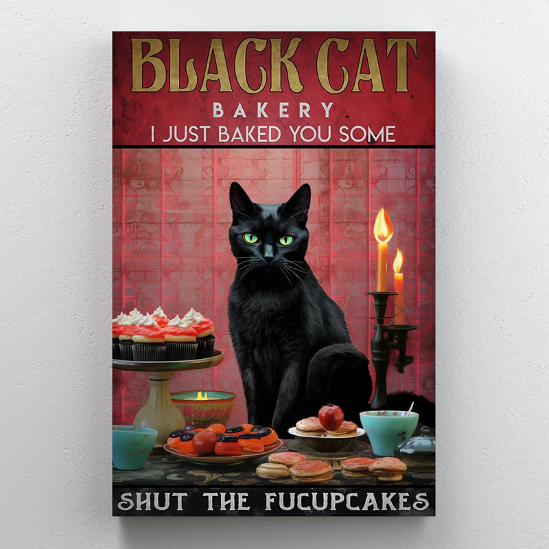«Black Cat Bakery 1», impression sur toile, H 20 po x l 16 po x P 1,25 po