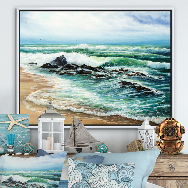 Wild Blue Ocean Waves III - reproduction d'art sur toile, H 30 po x l 40 po x 1,5 po, Toile blanche encadrée