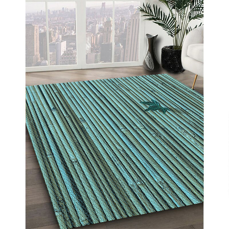 Tapis bleu tissé à la machine, Carré 7 pi