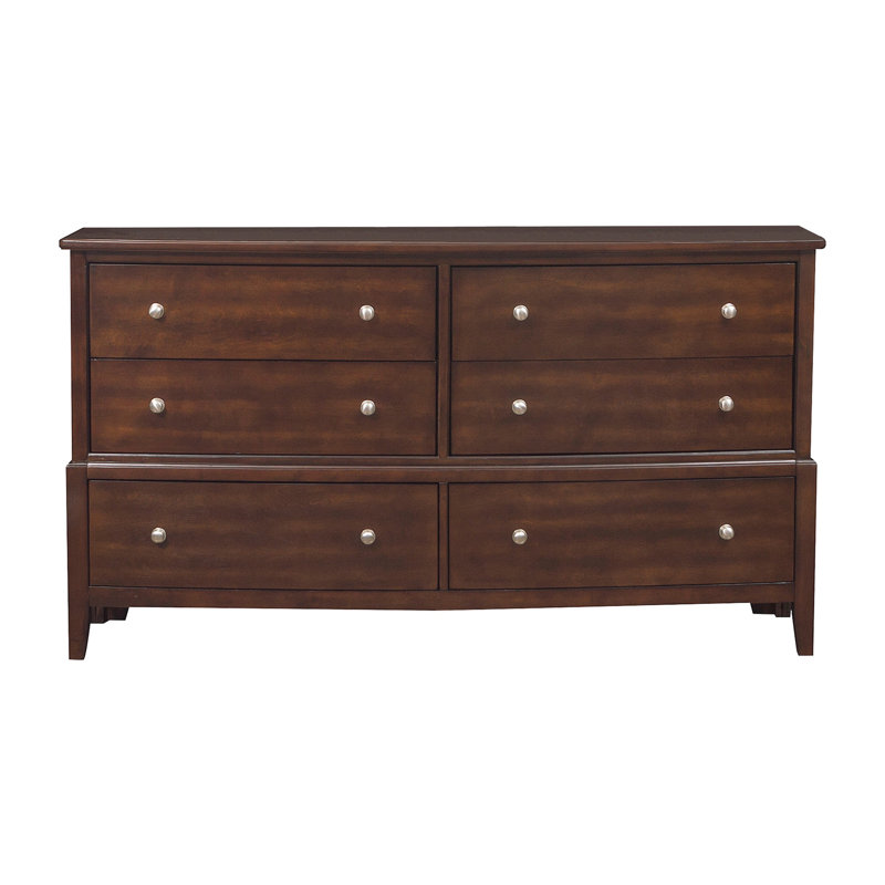 Commode 1 pièce de style transitionnel avec 6 tiroirs et meubles en bois au fini cerisier foncé, Cerisier