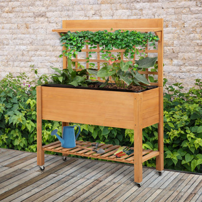 Lit surélevé de jardin 41 "X18" X53 "avec tablette et roulettes