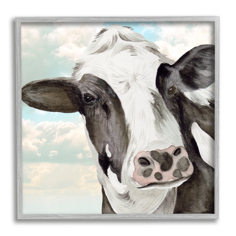 Vache champêtre et nuages par Melissa Wang, Estampe numérique Farmhouse, H 24 po x l 24 po x P 1,5 po