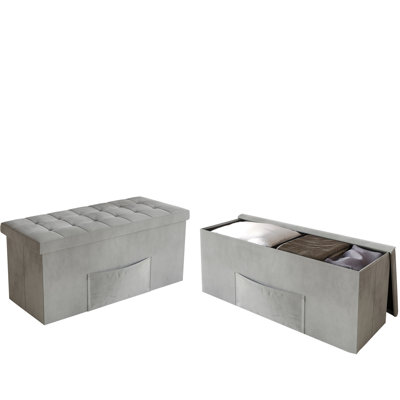 Whelan 42" Tufted Upholstered Folding Storage Bench With Pocket (Set Of 2)