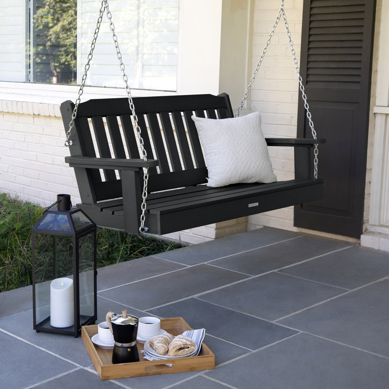Arbnora 2 Person Porch Swing, Black, 22" H x 50" W x 24" D