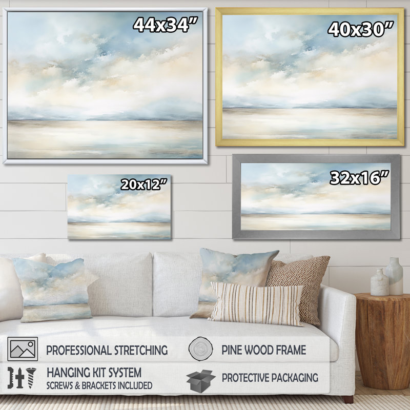Minimalisme, ciel nuageux paysage IV - impression sur toile ciel, Cadre flottant blanc, H 30 po x l 40 po x P 1,5 po