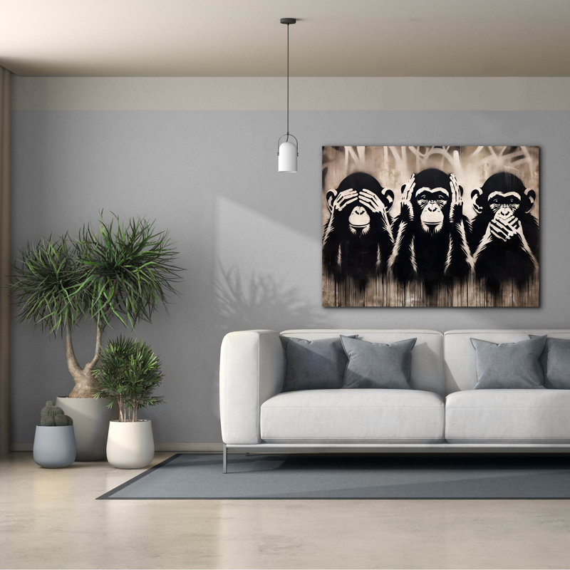 "Epic Graffiti" Three Wize Monkeys "par Andreas Magnusson, art mural sur toile, H 40 po x l 54 po x P 1,5 po