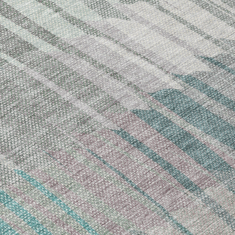 Machine Washable Indoor/Outdoor Huseby ACN2271 Stripes Rug, Round 8'
