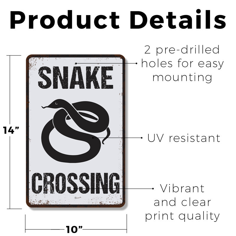 Snake Crossing 10 Inch x 14 Inch Plastic Sign, 10" H x 14" W x 0.1" D