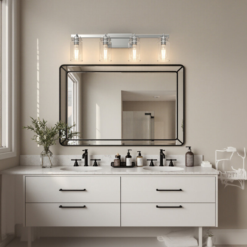 Éclairage de salle de bain à 3 lumières à intensité variable, Chrome poli, H 9,4 po x l 31,5 po x P 6 po, Quatre lumières