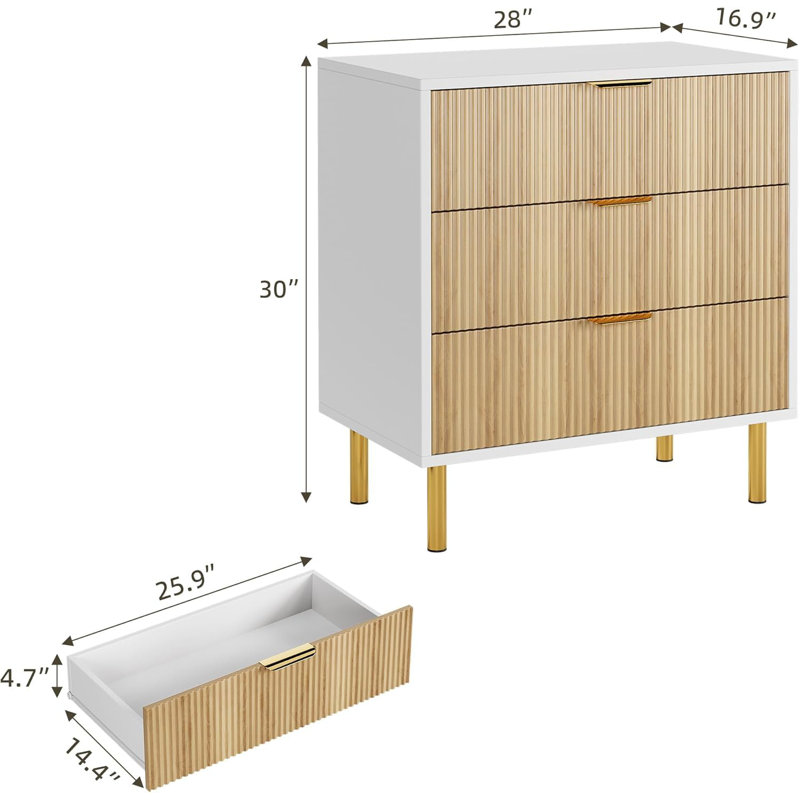 6-Drawer Dresser – Gold Handles, Natural Wood, Entryway or Closet, Brown