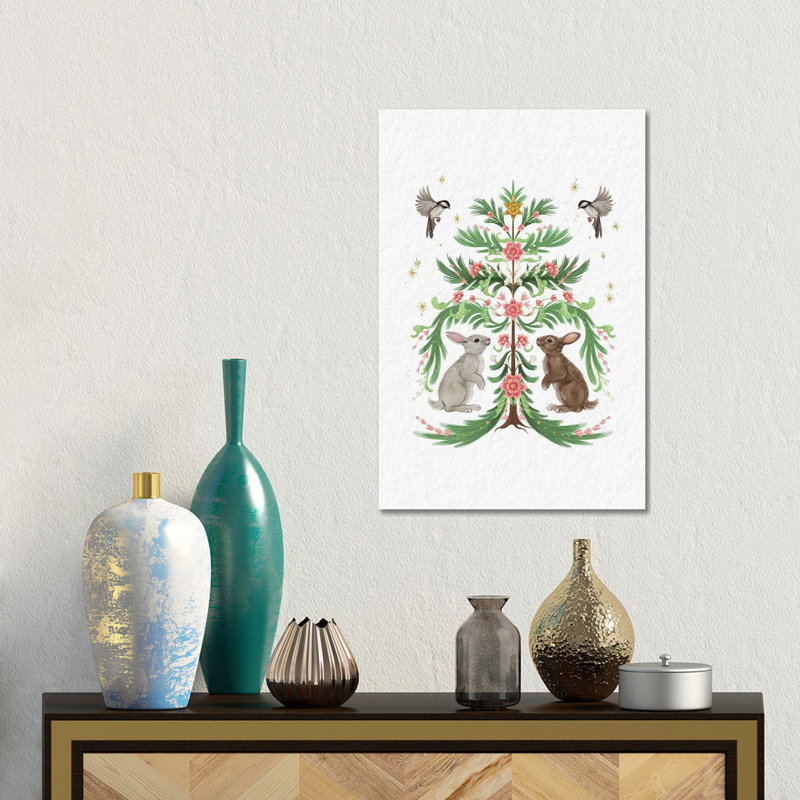 Christmas Tree Rabbits Light - reproduction d'art murale - toile tendue, Toile tendue, Ne s’applique pas, H 18 po x l 12 po
