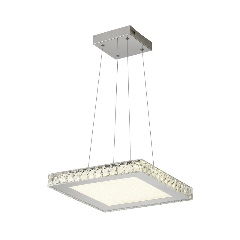 Lustre carré moderne en cristal 1 lumière, H 64,25 po x l 20,4 po x P 20,4 po