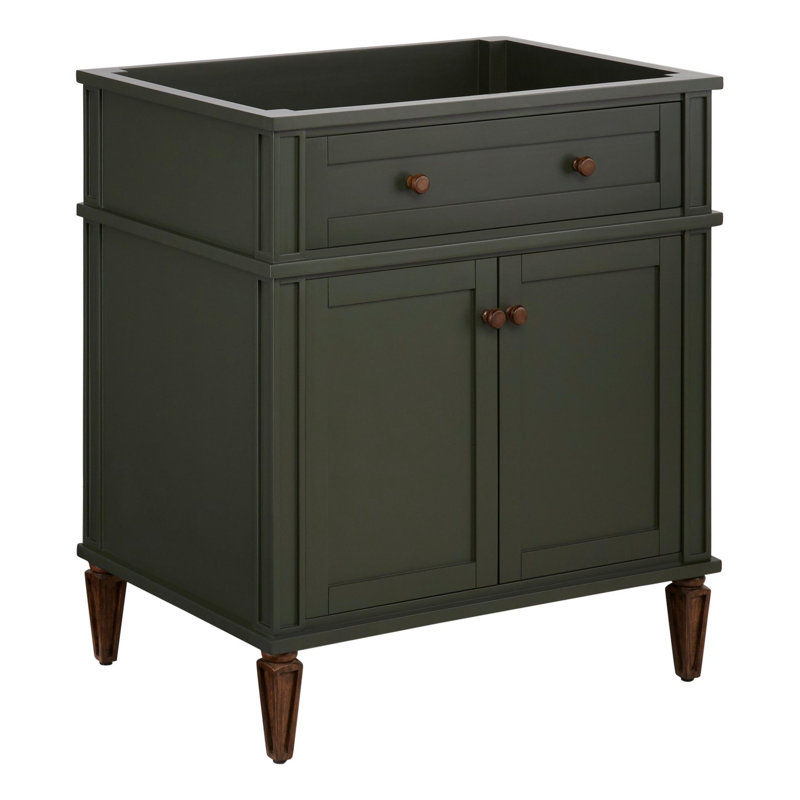 Elmdale 30" Freestanding Mahogany Single Basin Vanity Oval Undermount Sink, Arctic White Quartz, 8" Centers, Dark Olive Green