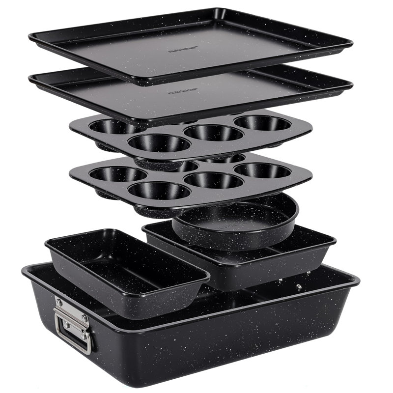 E Cairns 8 Piece Non-Stick Stainless Steel Bakeware Set, Black