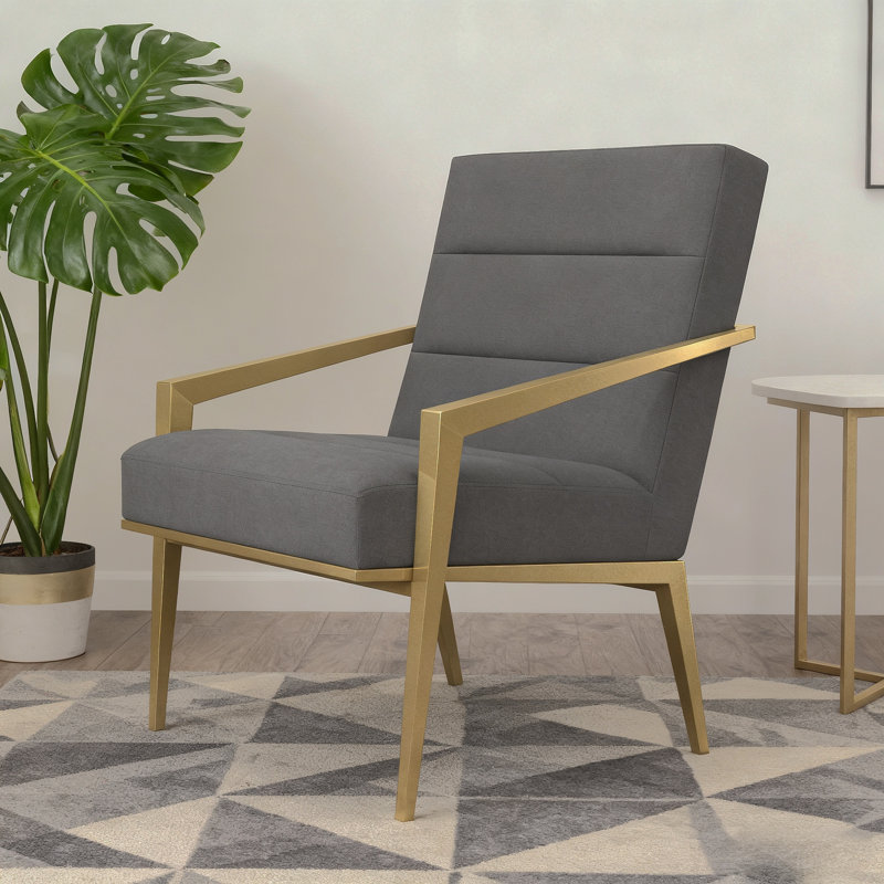 Chaise d'appoint moderne avec accoudoirs rembourrés en métal gris foncé, Gris foncé