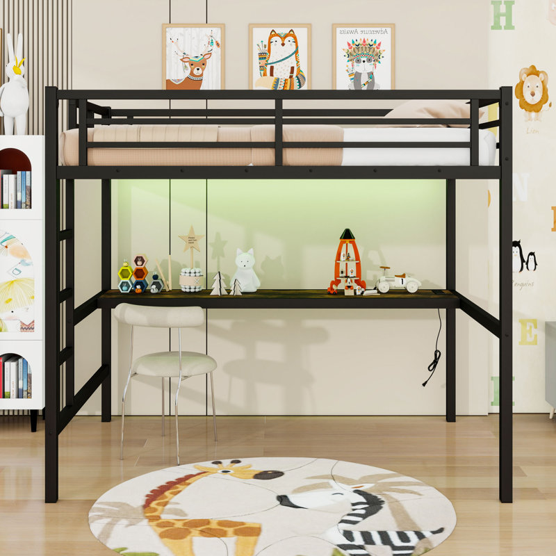 Metal Loft Bed With LED Lighted, Full
