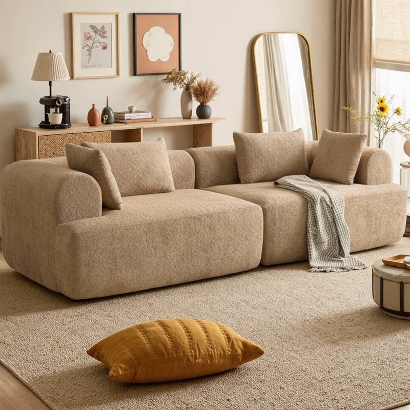 Boneless 96" Modular Loveseat 2-Seater Sofa, No Assembly Required Compressed Sofa, Deep Seat with Thick Armrests, Soft Flannelette Upholstery, 2-Piece Set for Living Room, Apartment
