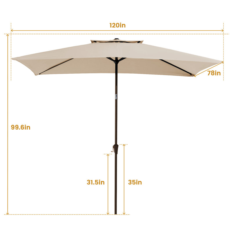 Parasol de marché rectangulaire inclinable 10 pi x 6 pi 5 po Le, Beige