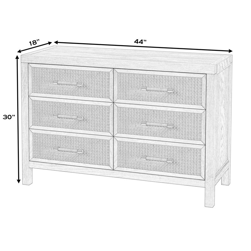 Mesa Cane and Solid Wood 6-Drawer Dresser