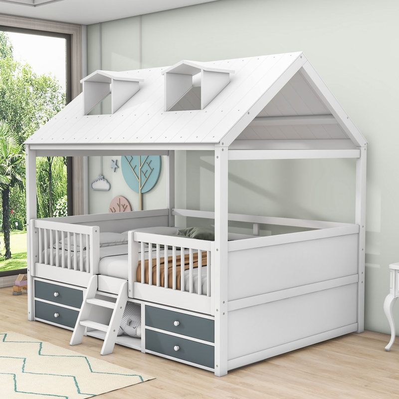 Elderen Kids Loft Bed with Drawers, White, Full