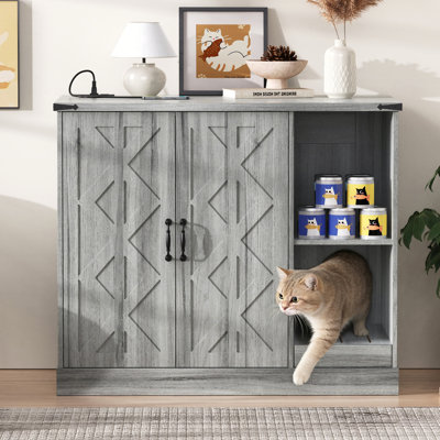 Armoire à litière pour chat avec prise de courant et tablettes réglables pour grandes boîtes à litière automatiques