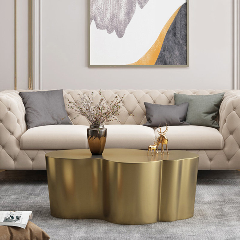 Table basse de style léger de luxe de forme irrégulière, H 15,7 po x L 51,2 po x l 27,6 po, Doré