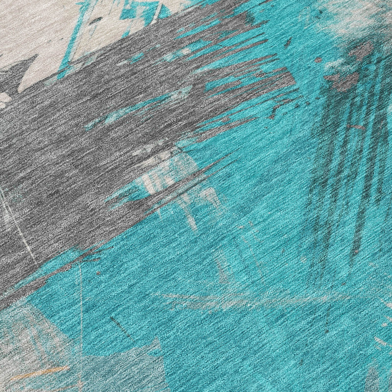 Teal Flat Woven Synthetic 8' x 10' Washable Rug