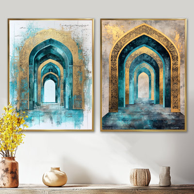 «Golden Journey of Sandstone Arches I», ensemble de 2 décorations murales spirituelles traditionnelles