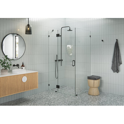 Halo 45.5 in. x 34.5 in. x 78 in. 90-degree Fully Frameless Glass Hinged Shower Enclosure