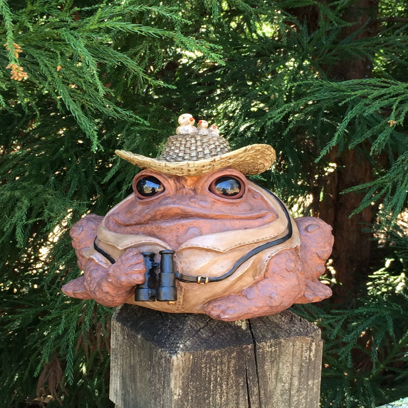 Statue de jardin oiseau crapaud grenouille, H 5 po x l 5,25 po x P 4,5 po, Café