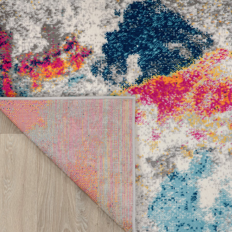Noires Abstract Ivory/Gray/Blue Area Rug, Rectangle 7'10" x 10'