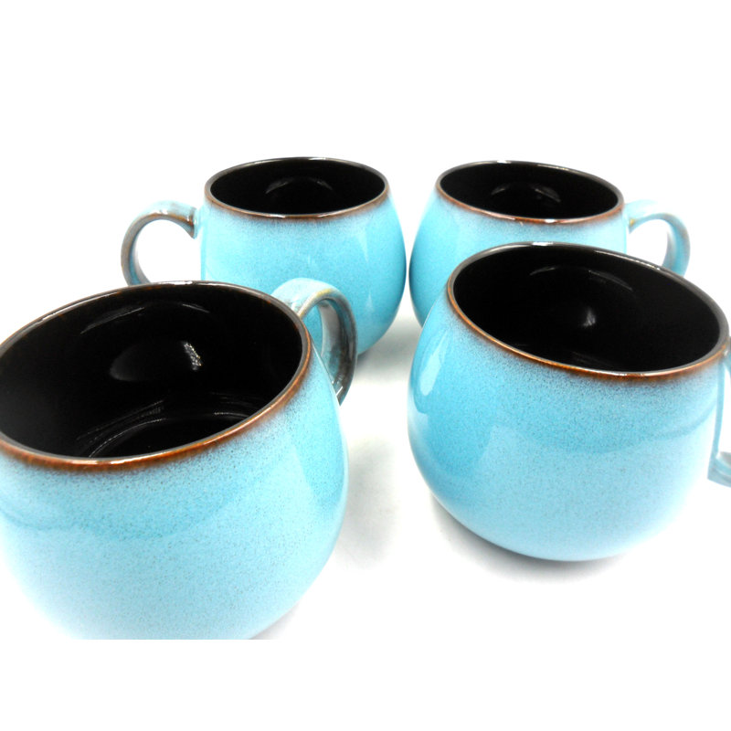 Rustic Ceramic Stoneware Coffee Benesh Mug Set of 4
