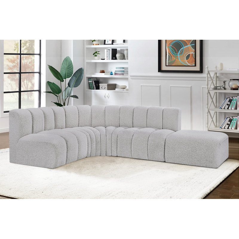 Isleen Upholstered Curved Sectional with Ottoman Reversible, Grey Boucle Fabric