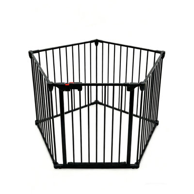 125.5"×29” Extra Wide Baby Gate & Pet Playpen, 5-Panel Metal Play Yard with Walk-Through Door - Hardware Mounted Indoor Safety Gate for Stairs, Doorways, Fireplace