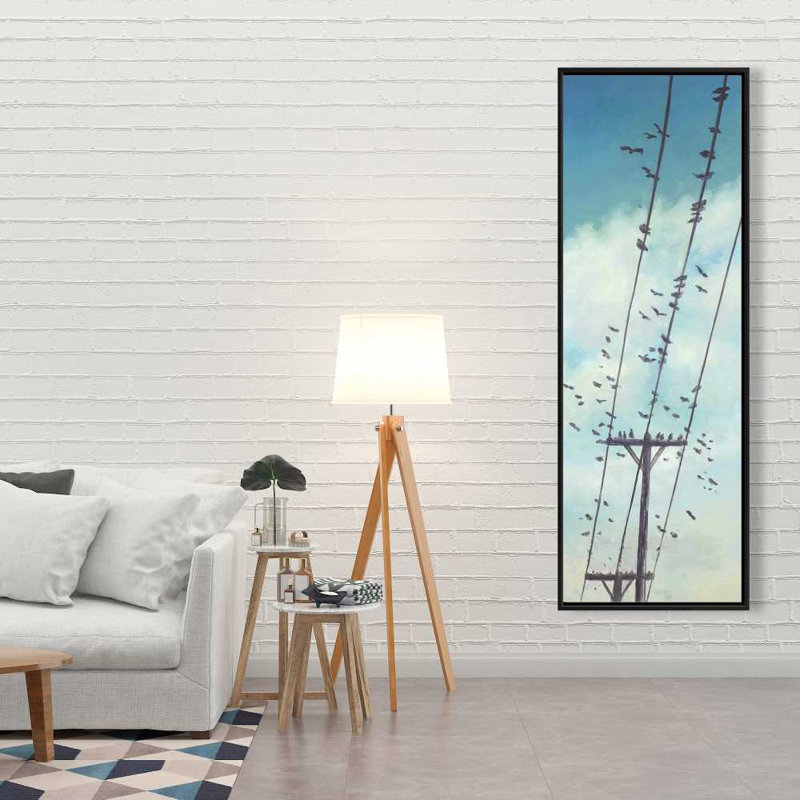 Oiseaux sur fil électrique - Toile encadrée moderne, H 61,25 po x l 21,25 po