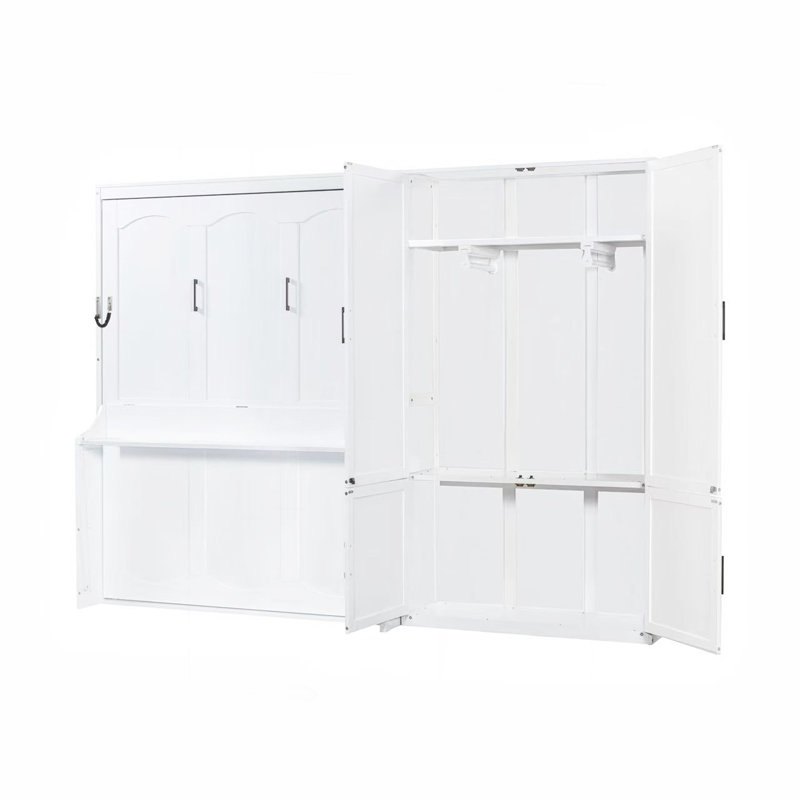 Grand lit escamotable mural avec placard, blanc