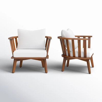 Set of 2, Outdoor Acacia Wood Patio Club Chair, Wooden Patio Furniture,Waterproof Thick Cushion Deep Seating for Porch, Garden, Backyard, Balcony, Wei by Gracie Oaks