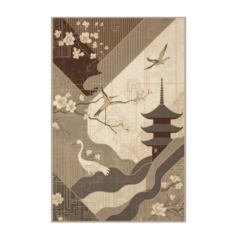 Machine Washable Pavla Global Inspired Oriental Rug in Brown – Beige Binding, 2 x 4