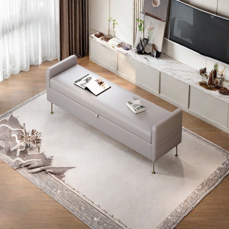Banc de rangement rembourré Temeshia, H 21,25 po x l 39,37 po x P 17,71 po, Gris clair