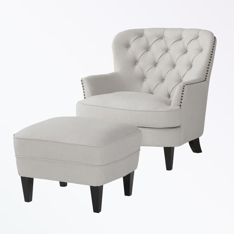 Michaelson Upholstered Armchair with Ottoman, Light Gray Fabric