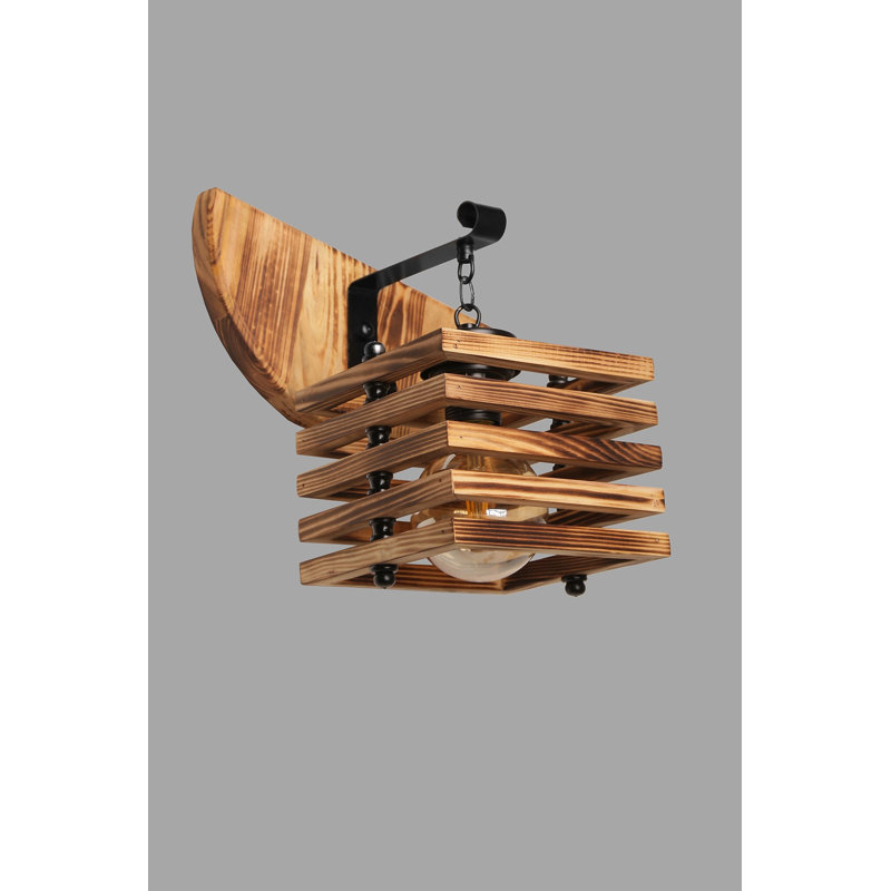 Lampe murale moderne en bois, brun, 15 x 9,8 pouces | Corps en bois massif avec capuchon en bois, peinture électrostatique séchée au four | Douille E27, 40 W maximum, IP20 | Idéal pour les décors rustiques, industriels et champêtres
