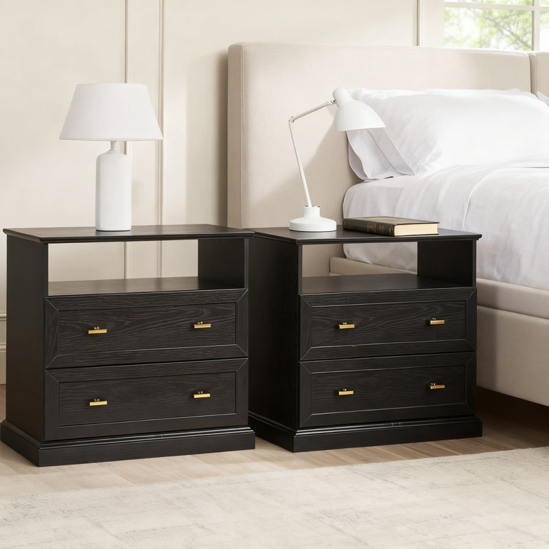 Ensemble de 2 tables de chevet avec 2 tiroirs et tablette ouverte Clyde Modern Farmhouse