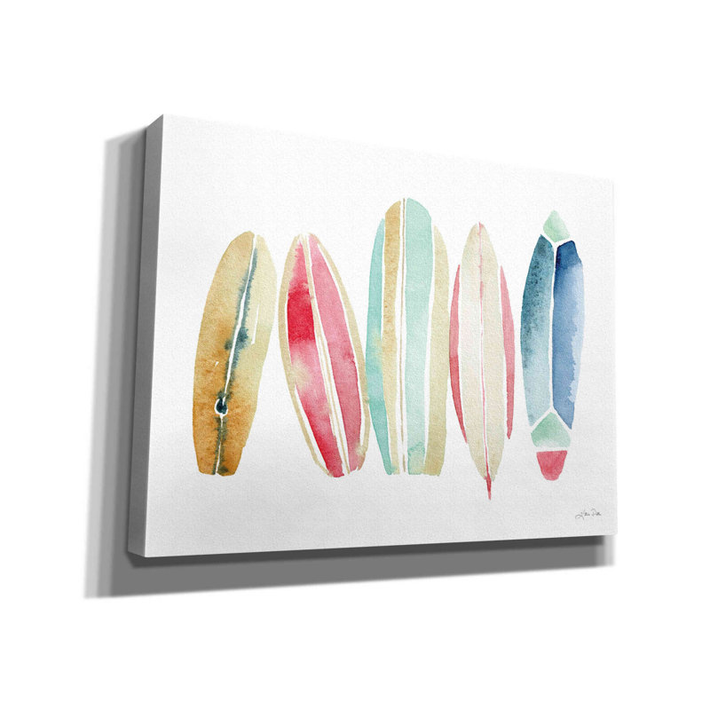 Planches de surf dans une rangée par Katrina Pete - impression sur toile tendue, H 12 po x l 16 po x P 0,75 po