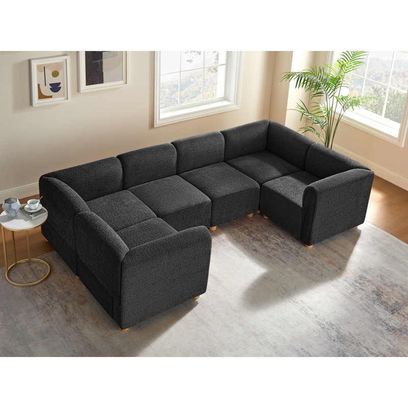 Canapé modulaire rembourré en U 6 pièces, Polyester gris foncé